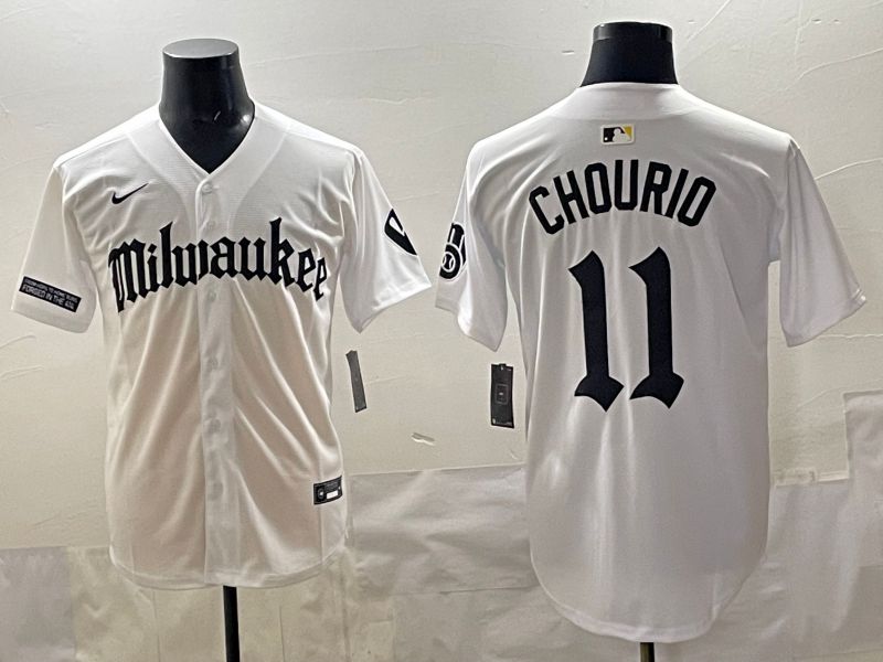 Men 2025 Milwaukee Brewers #11 Chourio White Five generations Joint Name Nike MLB Jersey style 02->milwaukee brewers->MLB Jersey